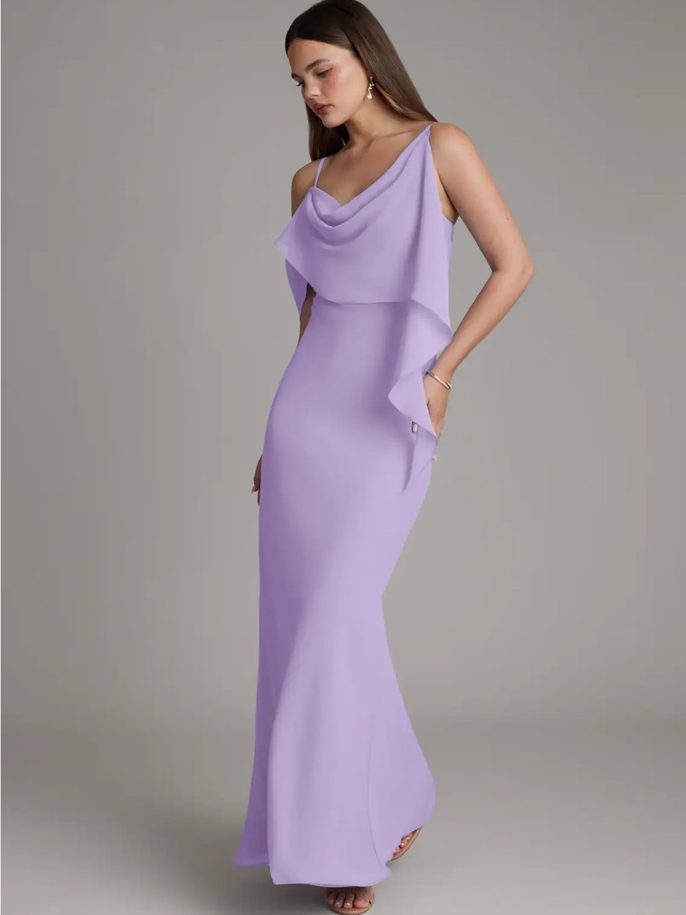 Azazie Lilac One-Shoulder Ruffle Maxi Dress